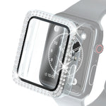 Ốp bảo vệ PC mạ điện hai hàng kim cương kèm kính cường lực cho Apple Watch Series, dành cho Apple Watch Series 6 / 5 / 4 / Watch SE 40mm, dành cho Apple Watch Series 6 / 5 / 4 / Watch SE 44mm