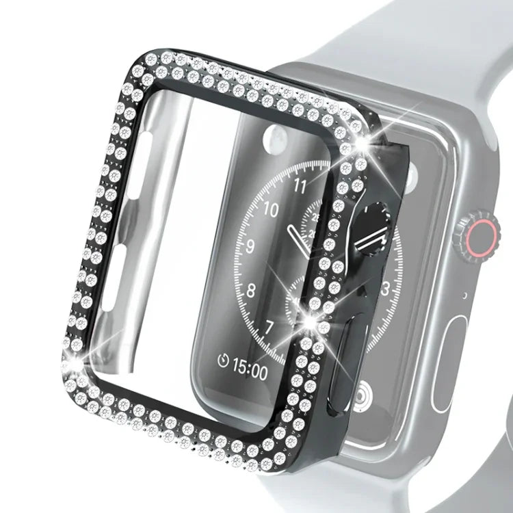 Ốp bảo vệ kim cương đôi mạ điện PC kèm kính cường lực cho Apple Watch Series, 3 & 2 & 1 38mm, 3 & 2 & 1 42mm