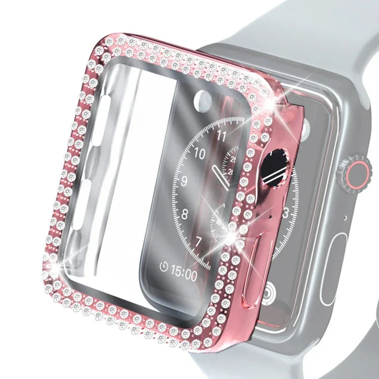 Ốp bảo vệ kim cương đôi mạ điện PC kèm kính cường lực cho Apple Watch Series, 3 & 2 & 1 38mm, 3 & 2 & 1 42mm