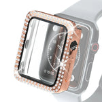 Ốp bảo vệ kim cương đôi mạ điện PC kèm kính cường lực cho Apple Watch Series, 3 & 2 & 1 38mm, 3 & 2 & 1 42mm