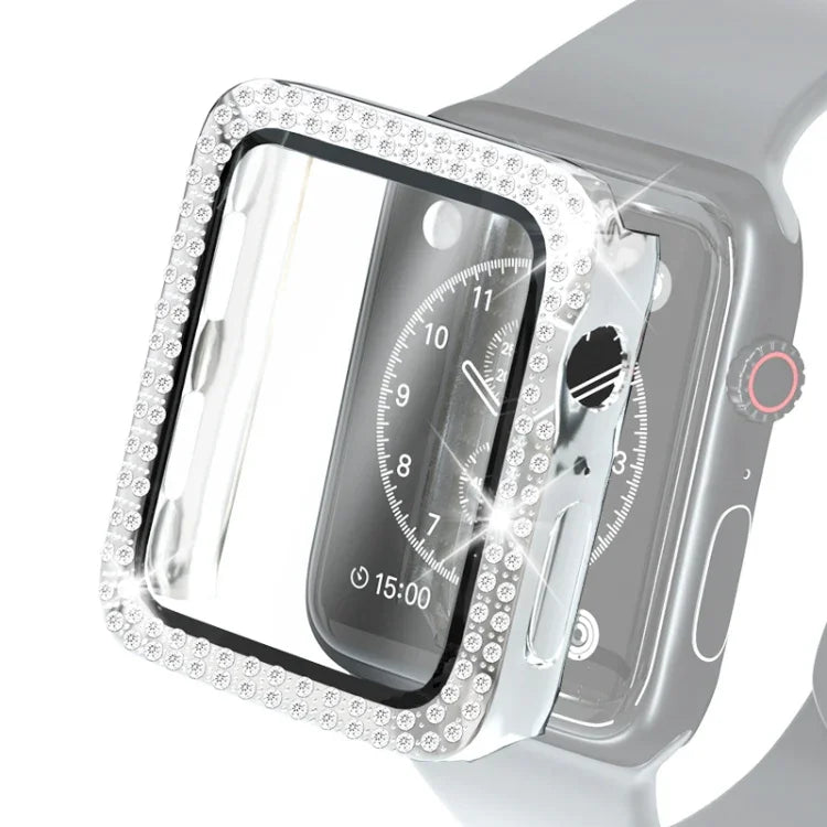 Ốp bảo vệ kim cương đôi mạ điện PC kèm kính cường lực cho Apple Watch Series, 3 & 2 & 1 38mm, 3 & 2 & 1 42mm