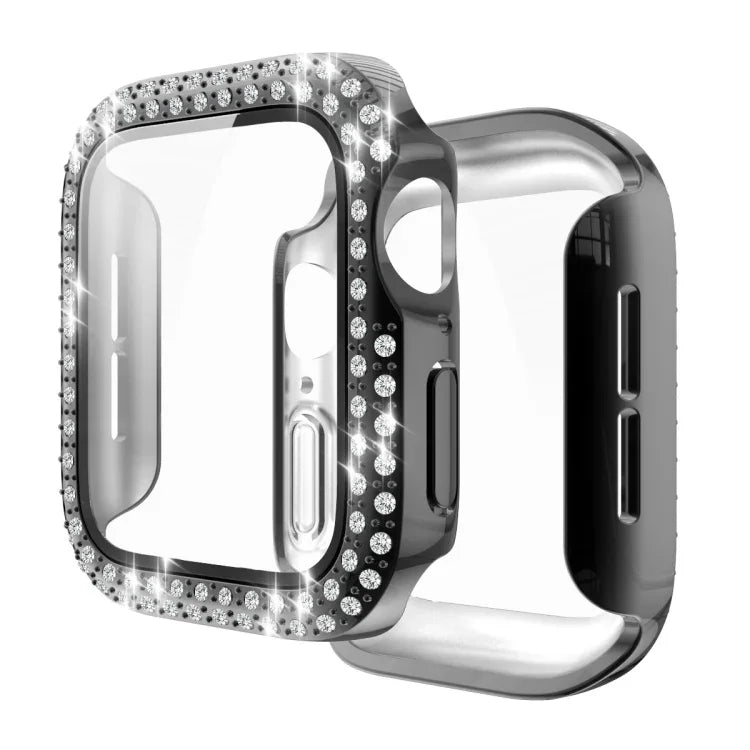 Ốp bảo vệ kim cương đôi mạ điện PC kèm kính cường lực cho Apple Watch Series, 3 & 2 & 1 38mm, 3 & 2 & 1 42mm