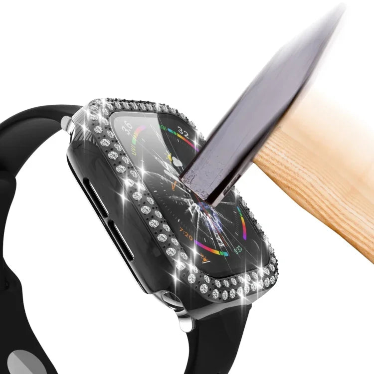 Ốp bảo vệ kim cương đôi mạ điện PC kèm kính cường lực cho Apple Watch Series, 3 & 2 & 1 38mm, 3 & 2 & 1 42mm