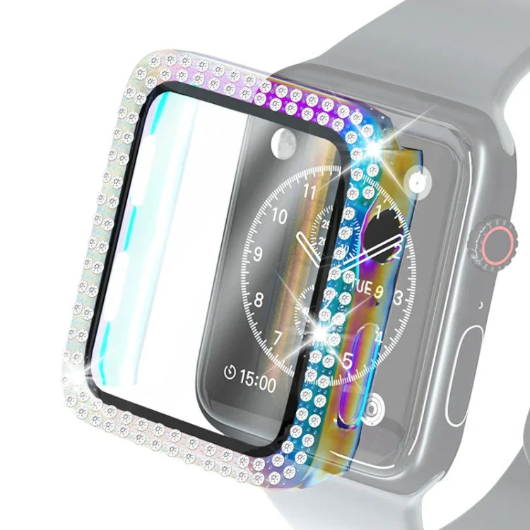 Ốp bảo vệ kim cương đôi mạ điện PC kèm kính cường lực cho Apple Watch Series, 3 & 2 & 1 38mm, 3 & 2 & 1 42mm