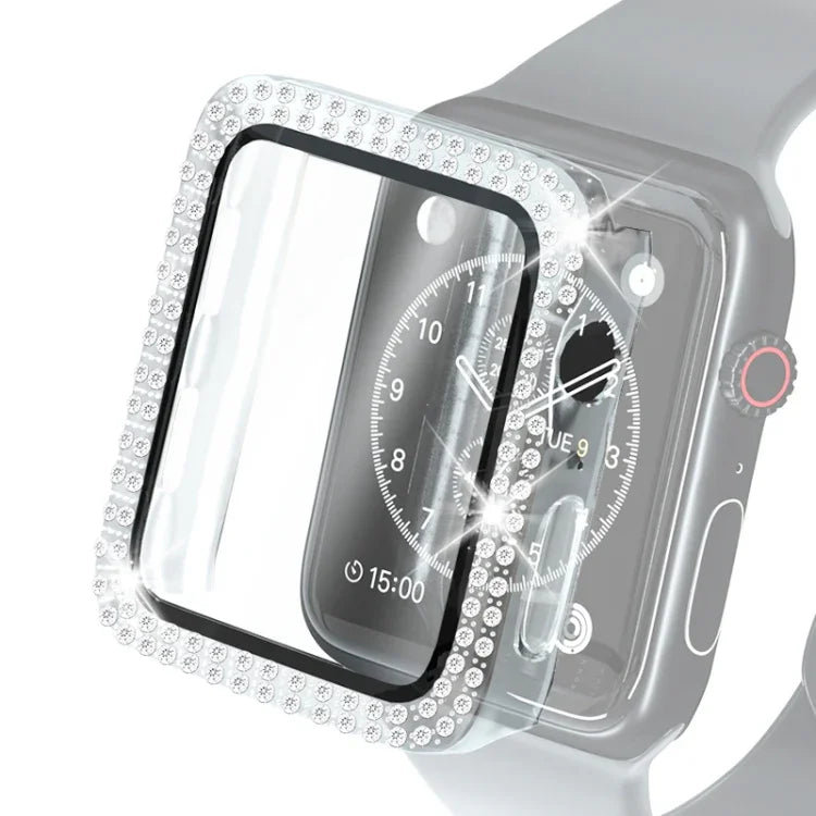 Ốp bảo vệ kim cương đôi mạ điện PC kèm kính cường lực cho Apple Watch Series, 3 & 2 & 1 38mm, 3 & 2 & 1 42mm