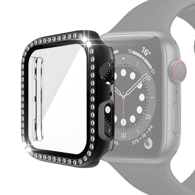Ốp bảo vệ kim cương đơn mạ điện PC kèm kính cường lực cho Apple Watch Series, 3 & 2 & 1 38mm, 3 & 2 & 1 42mm