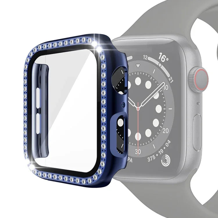 Ốp bảo vệ kim cương đơn mạ điện PC kèm kính cường lực cho Apple Watch Series, 3 & 2 & 1 38mm, 3 & 2 & 1 42mm
