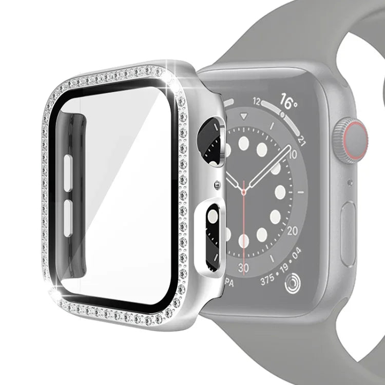 Ốp bảo vệ kim cương đơn mạ điện PC kèm kính cường lực cho Apple Watch Series, 3 & 2 & 1 38mm, 3 & 2 & 1 42mm