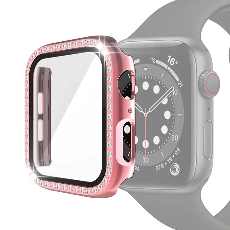 Ốp bảo vệ kim cương đơn mạ điện PC kèm kính cường lực cho Apple Watch Series, 3 & 2 & 1 38mm, 3 & 2 & 1 42mm