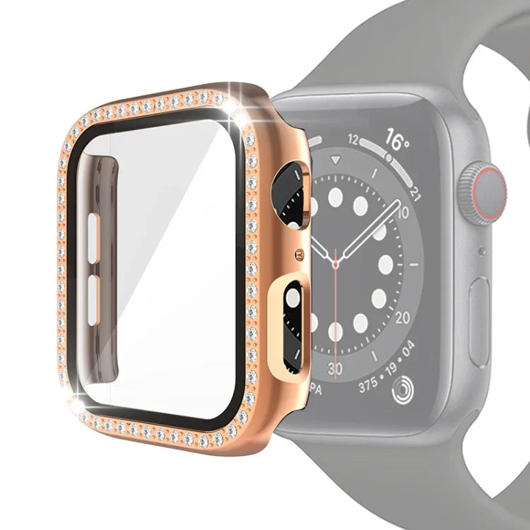 Ốp bảo vệ kim cương đơn mạ điện PC kèm kính cường lực cho Apple Watch Series, 3 & 2 & 1 38mm, 3 & 2 & 1 42mm