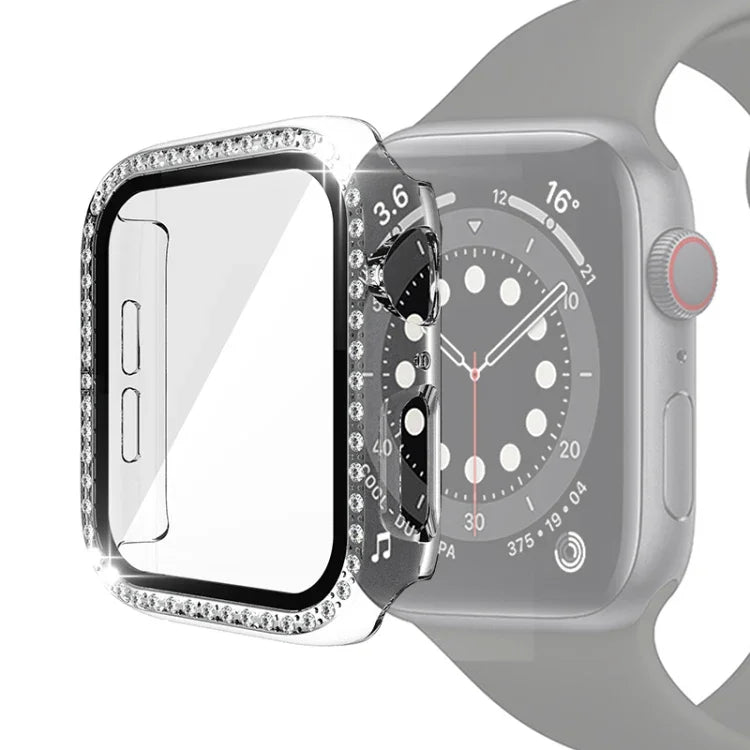 Ốp bảo vệ kim cương đơn mạ điện PC kèm kính cường lực cho Apple Watch Series, 3 & 2 & 1 38mm, 3 & 2 & 1 42mm