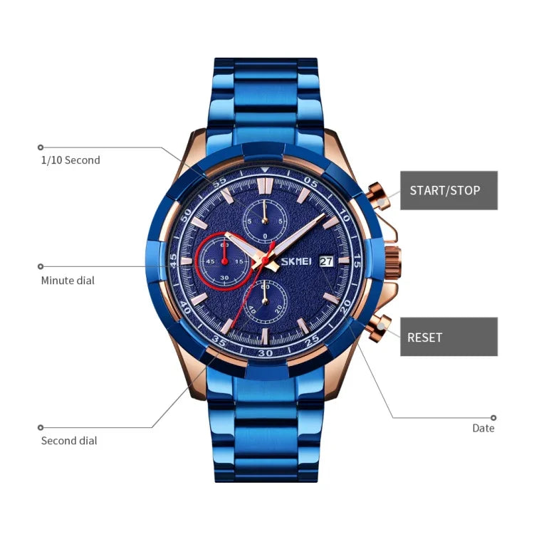 Đồng hồ quartz phát sáng SKMEI 9192 nam dây thép không gỉ lịch ngày