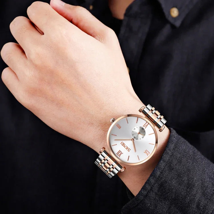 Đồng hồ quartz dây kim loại mặt số La Mã đơn giản SKMEI 9198 đôi nam nữ