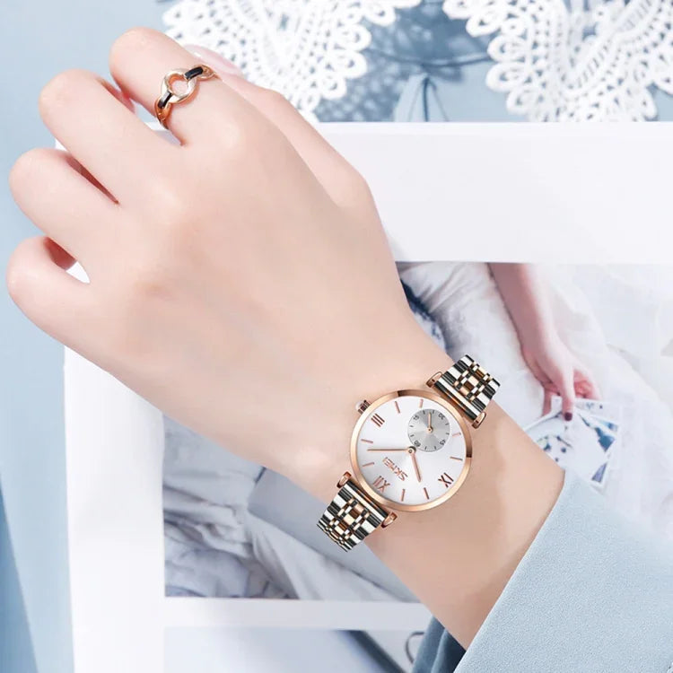Đồng hồ quartz dây kim loại mặt số La Mã đơn giản SKMEI 9198 đôi nam nữ