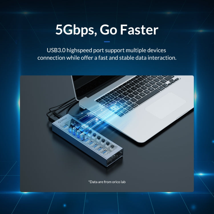 ORICO AT2U3-7AB-GY-BP Bộ chia USB HUB đa cổng 7 trong 1 bằng hợp kim nhôm với các công tắc riêng biệt, phích cắm EU, phích cắm UK, phích cắm AU