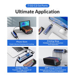 ORICO AT2U3-7AB-GY-BP Bộ chia USB HUB đa cổng 7 trong 1 bằng hợp kim nhôm với các công tắc riêng biệt, phích cắm EU, phích cắm UK, phích cắm AU