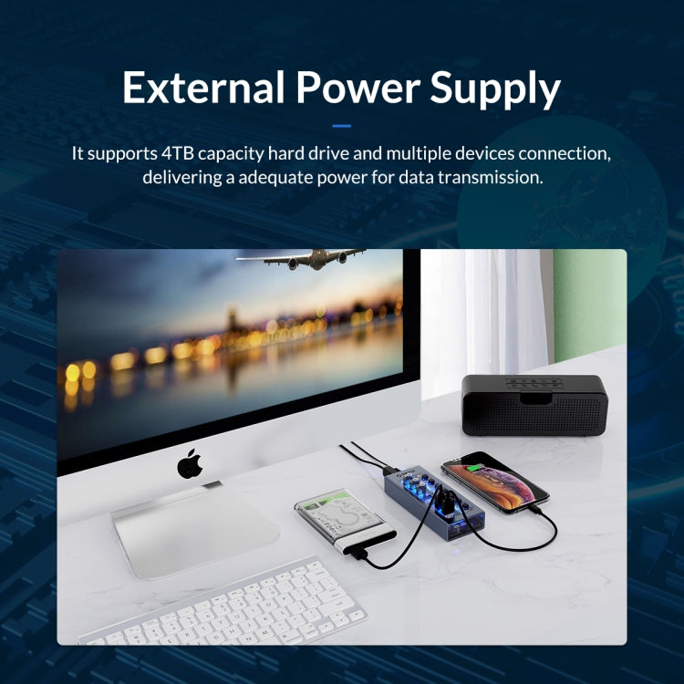 ORICO AT2U3-7AB-GY-BP Bộ chia USB HUB đa cổng 7 trong 1 bằng hợp kim nhôm với các công tắc riêng biệt, phích cắm EU, phích cắm UK, phích cắm AU