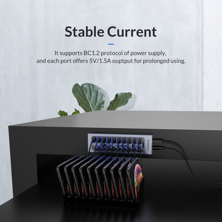 ORICO AT2U3-7AB-GY-BP Bộ chia USB HUB đa cổng 7 trong 1 bằng hợp kim nhôm với các công tắc riêng biệt, phích cắm EU, phích cắm UK, phích cắm AU