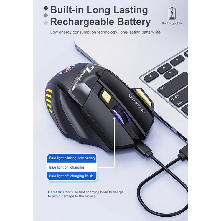 Chuột chơi game không dây sạc im lặng 7 nút iMICE GW-X7 với đèn RGB nhiều màu, GW-X7 2.4G