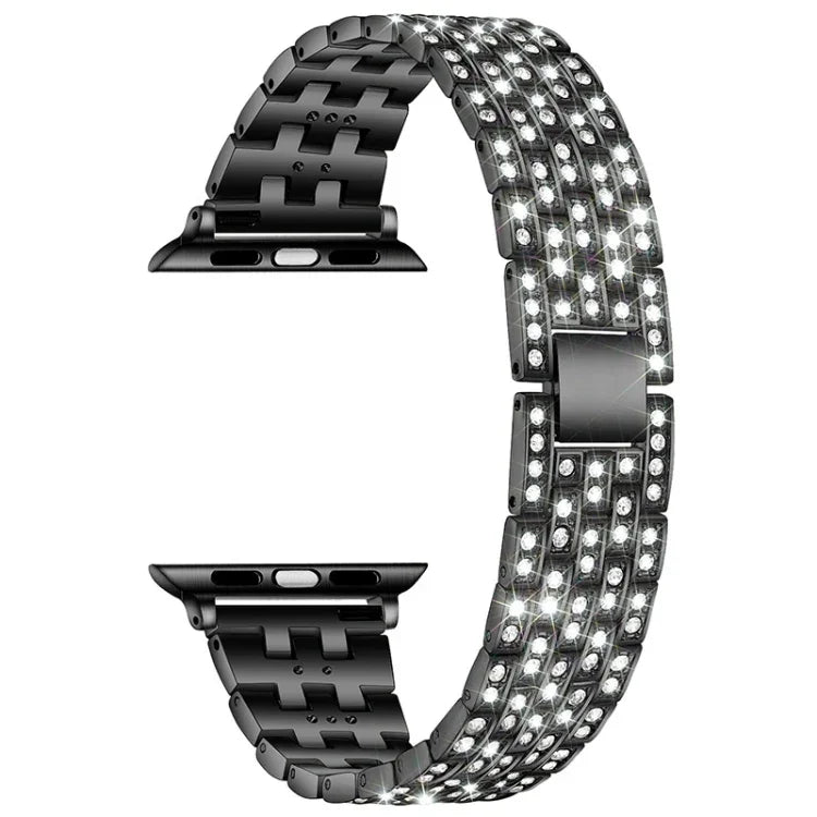 Dây đồng hồ thép kim cương năm hạt thay thế cho Apple Watch Series, 7 41mm / 6 & SE & 5 & 4 40mm / 3 & 2 & 1 38mm, 7 45mm / 6 & SE & 5 & 4 44mm / 3 & 2 & 1 42mm