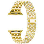 Five-beads Diamond Steel Replacement Strap Watchband For Apple Watch Series, 7 41mm / 6 & SE & 5 & 4 40mm / 3 & 2 & 1 38mm, 7 45mm / 6 & SE & 5 & 4 44mm / 3 & 2 & 1 42mm