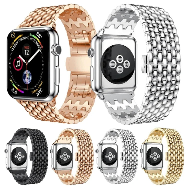 Dây đeo thay thế kim loại họa tiết vảy cá cho Apple Watch Series, 7 41mm / 6 & SE & 5 & 4 40mm / 3 & 2 & 1 38mm, 7 45mm / 6 & SE & 5 & 4 44mm / 3 & 2 & 1 42mm
