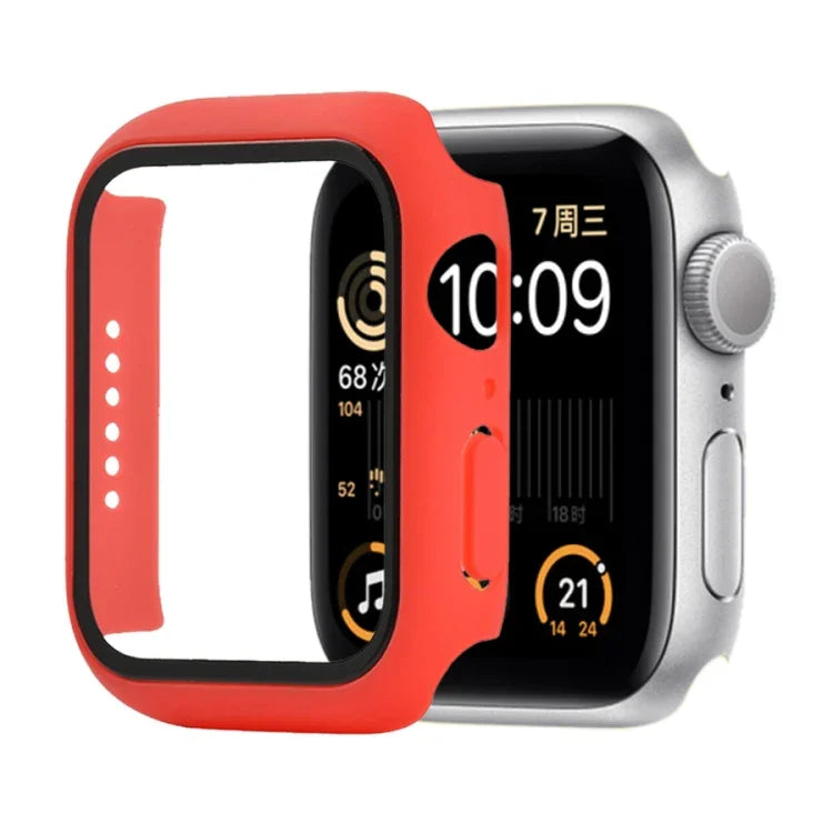 Ốp bảo vệ chống sốc PC + kính cường lực kèm hộp carton cho Apple Watch 44mm (Màu cam), dành cho Apple Watch Series 6 / 5 / 4 / Watch SE 40mm, dành cho Apple Watch Series 3 & 2 & 1 38mm