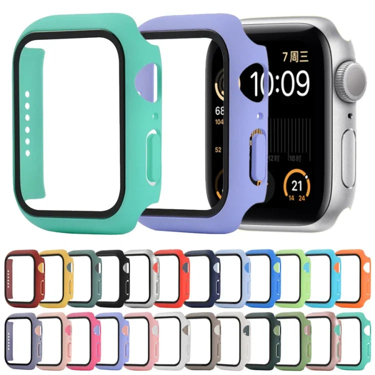Ốp bảo vệ chống sốc PC + kính cường lực kèm hộp carton cho Apple Watch 44mm (Màu cam), dành cho Apple Watch Series 6 / 5 / 4 / Watch SE 40mm, dành cho Apple Watch Series 3 & 2 & 1 38mm