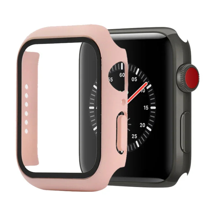 Ốp bảo vệ chống sốc PC + kính cường lực kèm hộp carton cho Apple Watch 44mm (Màu cam), dành cho Apple Watch Series 6 / 5 / 4 / Watch SE 40mm, dành cho Apple Watch Series 3 & 2 & 1 38mm