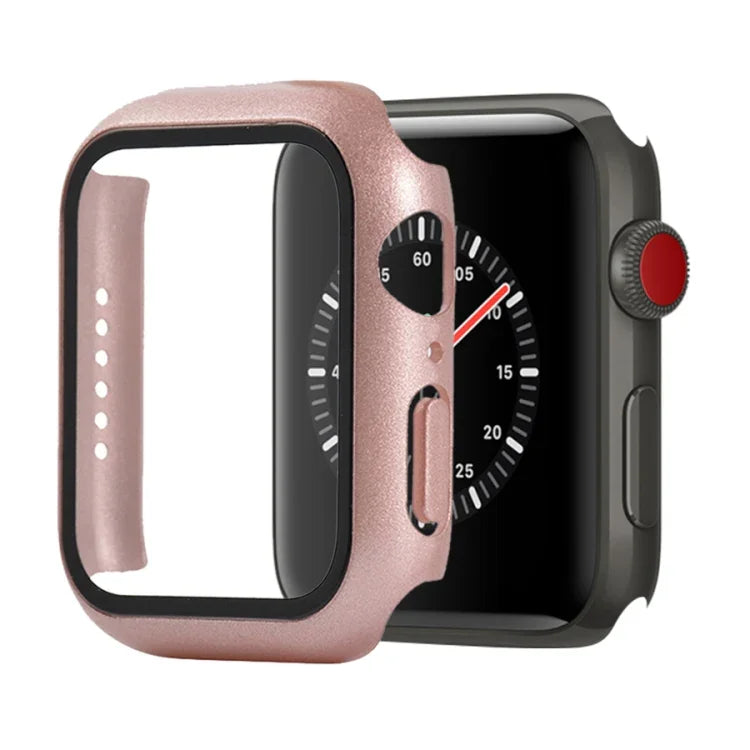 Ốp bảo vệ chống sốc PC + kính cường lực kèm hộp carton cho Apple Watch 44mm (Màu cam), dành cho Apple Watch Series 6 / 5 / 4 / Watch SE 40mm, dành cho Apple Watch Series 3 & 2 & 1 38mm
