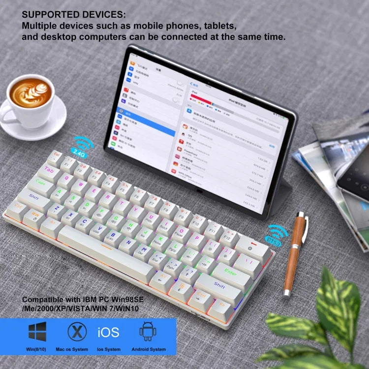 Bàn phím cơ ba chế độ HXSJ L800 61 phím Bluetooth 5.0 / 2.4G không dây / có dây Type-C, phím xanh