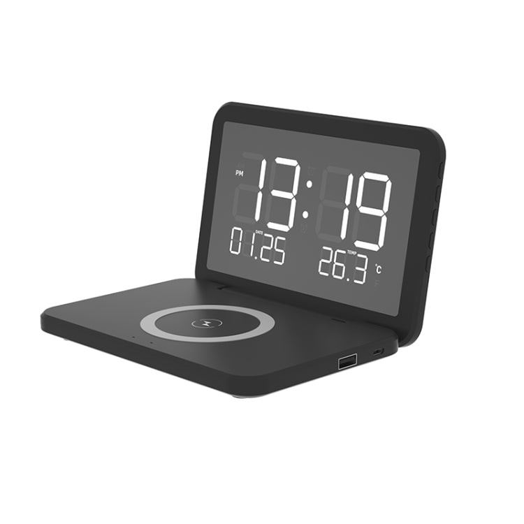 SY-118 15W Bộ sạc không dây gương bề mặt gập được Lịch để bàn vĩnh cửu với đồng hồ báo thức & chức năng điều chỉnh độ sáng ba cấp, SY-118 Đen, SY-118 Trắng