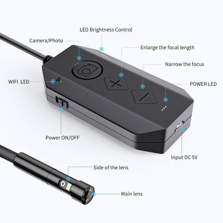 Camera nội soi kỹ thuật số công nghiệp Y17 5MP 12mm ống kính kép HD tự động lấy nét WiFi, cáp cứng 1m, 3.5m, 5m, 10m