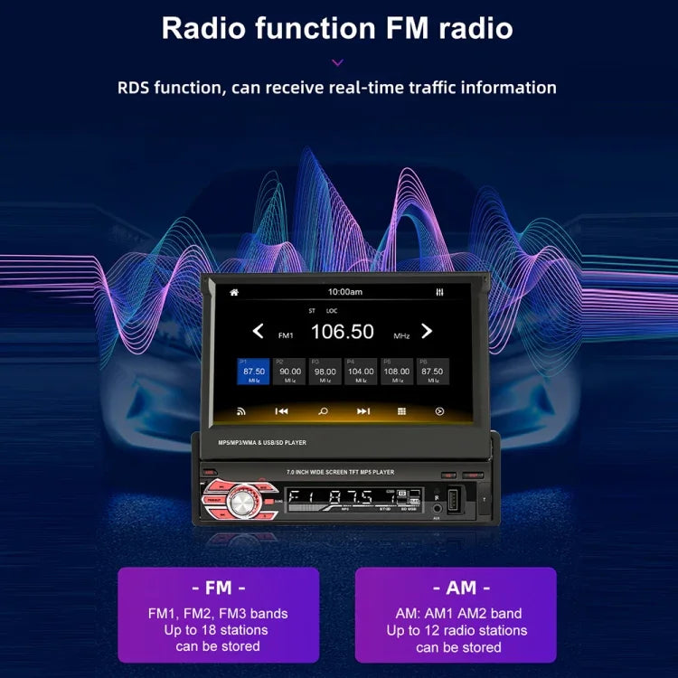 Máy phát MP5 ô tô 7 inch HD 9601C màn hình thu hồi thủ công đa năng với Carplay, hỗ trợ FM & Bluetooth & Thẻ TF, 9601C