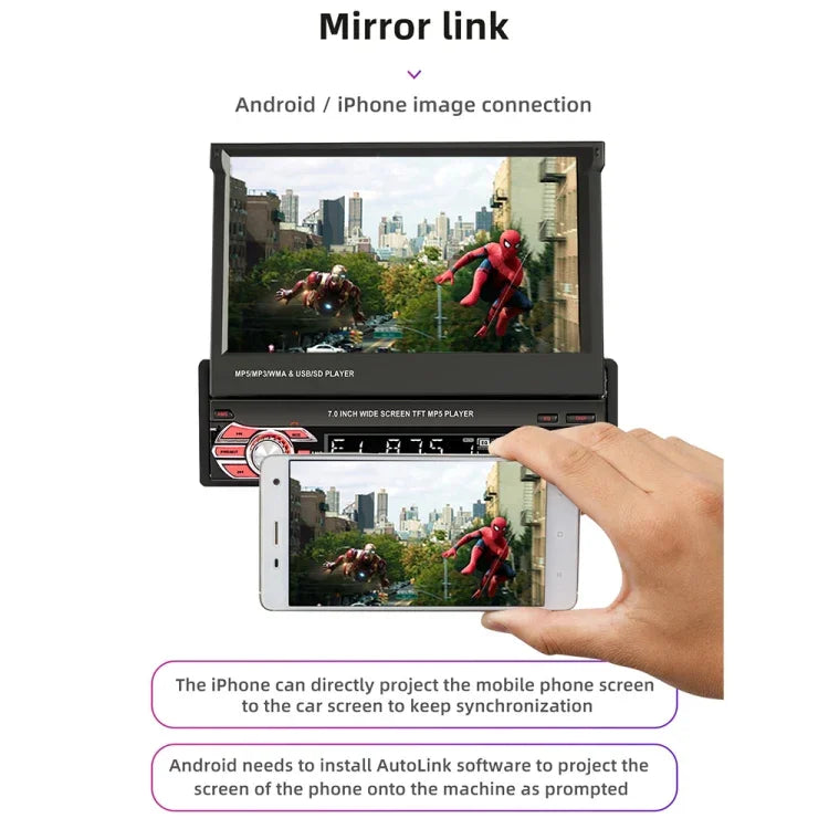 Máy phát MP5 ô tô 7 inch HD 9601C màn hình thu hồi thủ công đa năng với Carplay, hỗ trợ FM & Bluetooth & Thẻ TF, 9601C