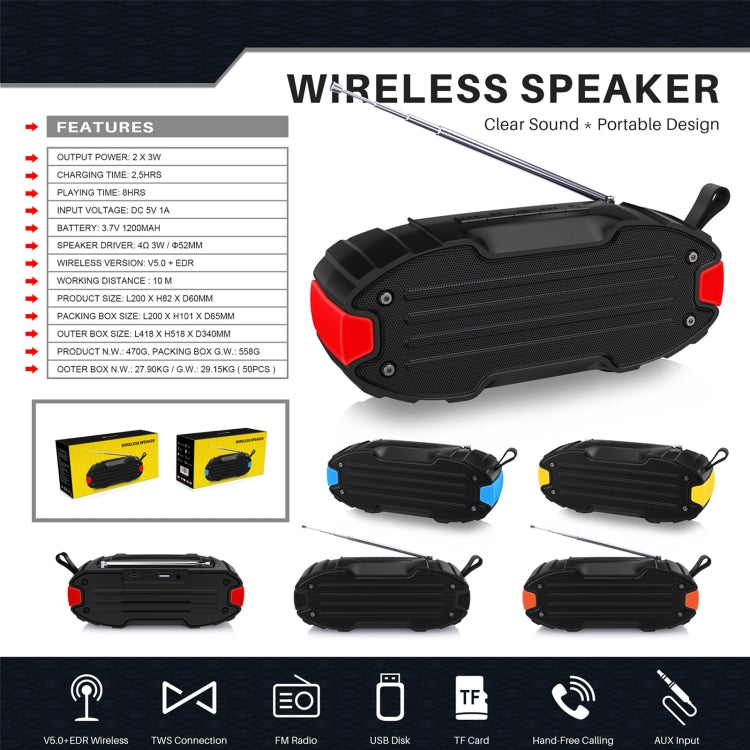 Loa Bluetooth ngoài trời TWS New Rixing NR-907FM, hỗ trợ gọi rảnh tay / FM, có tay cầm và ăng-ten, NR-907FM (cam), NR-907FM (đen), NR-907FM (đỏ), NR-907FM (vàng), NR-906 (xanh dương)