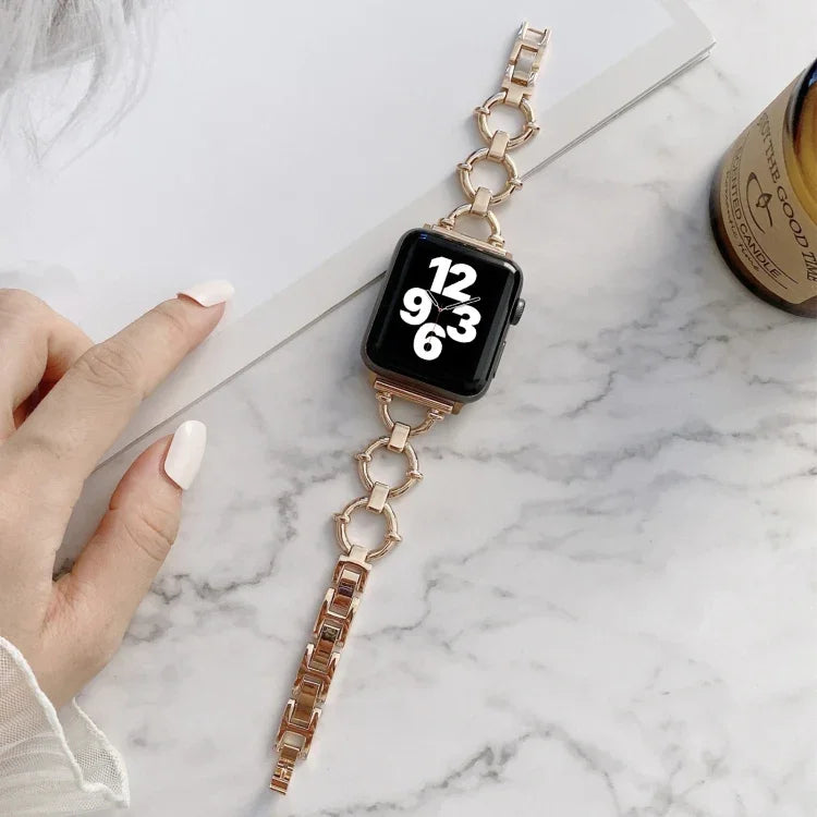 Dây đồng hồ thay thế kim loại mắt xích hình chữ O cho Apple Watch Series, 7 41mm/6&SE&5&4 40mm/3&2&1 38mm, 7 45mm/6&SE&5&4 44mm/3&2&1 42mm
