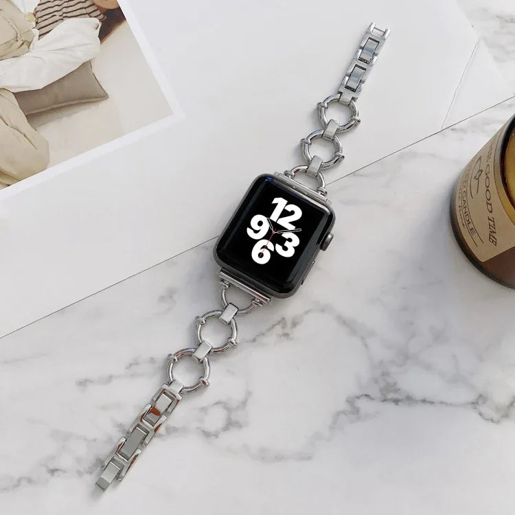 Dây đồng hồ thay thế kim loại mắt xích hình chữ O cho Apple Watch Series, 7 41mm/6&SE&5&4 40mm/3&2&1 38mm, 7 45mm/6&SE&5&4 44mm/3&2&1 42mm
