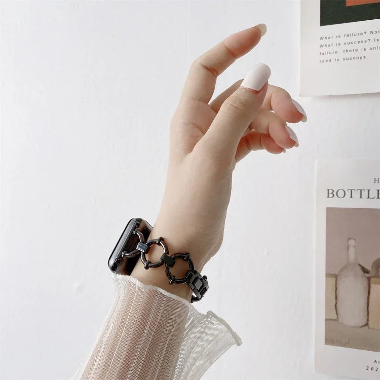 Dây đồng hồ thay thế kim loại mắt xích hình chữ O cho Apple Watch Series, 7 41mm/6&SE&5&4 40mm/3&2&1 38mm, 7 45mm/6&SE&5&4 44mm/3&2&1 42mm