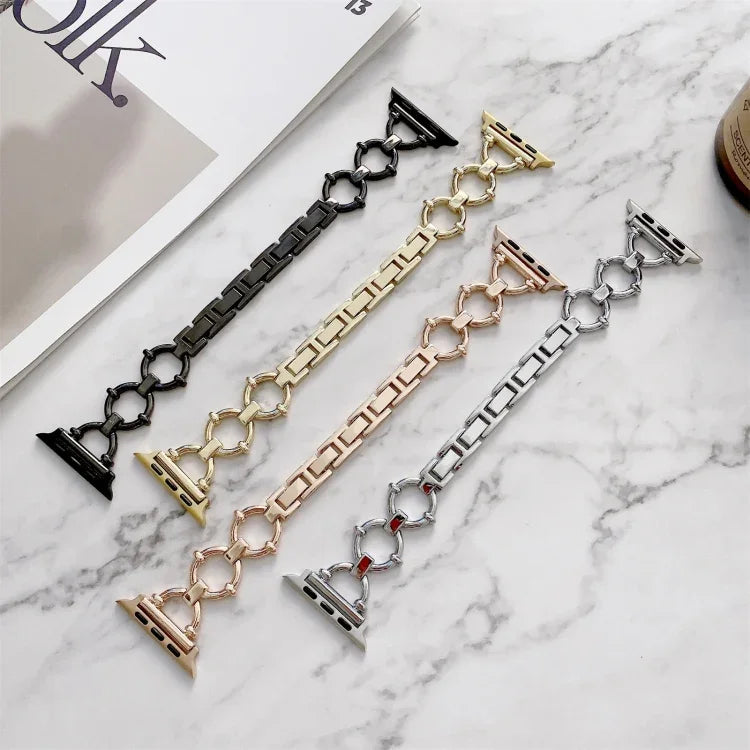 Dây đồng hồ thay thế kim loại mắt xích hình chữ O cho Apple Watch Series, 7 41mm/6&SE&5&4 40mm/3&2&1 38mm, 7 45mm/6&SE&5&4 44mm/3&2&1 42mm