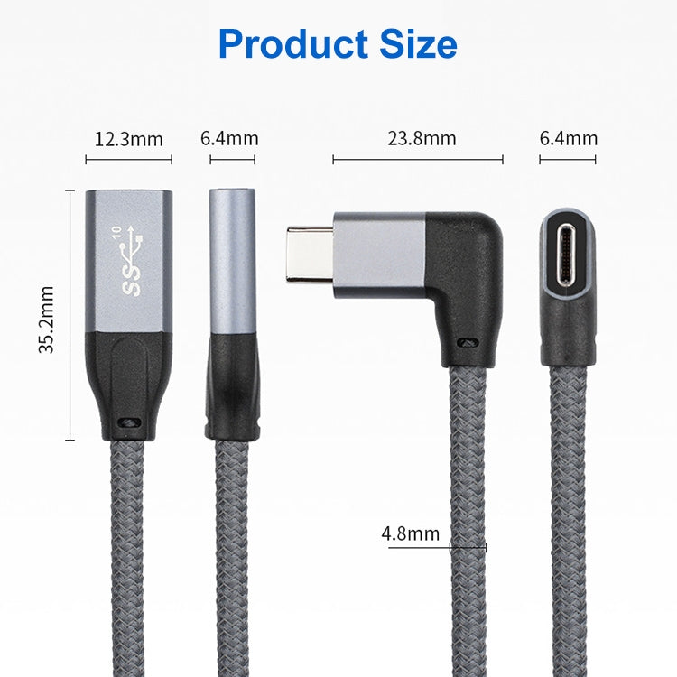 Cáp nối dài dữ liệu USB-C / Type-C chữ L đực sang USB-C / Type-C cái 100W đầy đủ chức năng, dài 0,2m, 0,5m, 1m, 1,5m