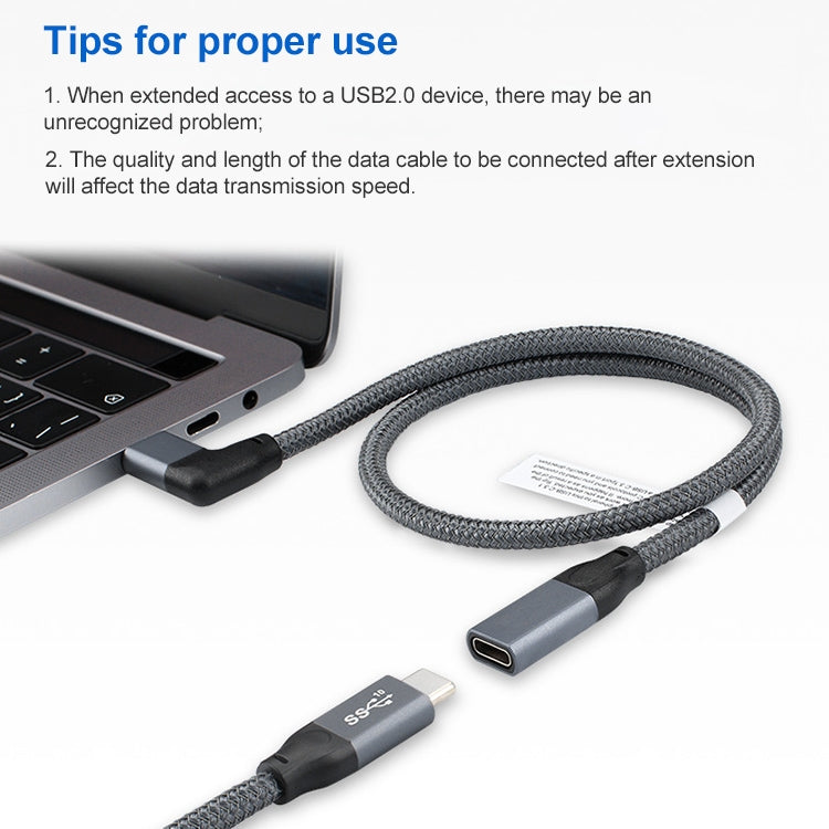 Cáp nối dài dữ liệu USB-C / Type-C chữ L đực sang USB-C / Type-C cái 100W đầy đủ chức năng, dài 0,2m, 0,5m, 1m, 1,5m