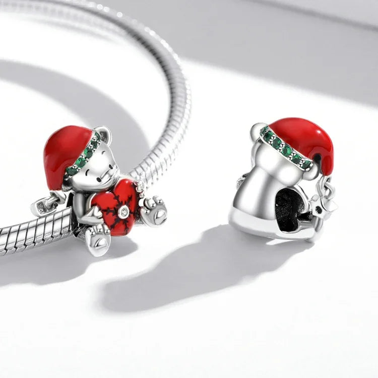 Hạt bạc S925 Sterling hình gấu Giáng sinh phụ kiện vòng tay vòng cổ tự làm, SCC2035