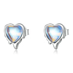 Bông tai nữ bạc S925 Sterling hình trái tim đá mặt trăng, Trái tim đá mặt trăng