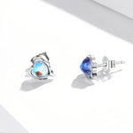 Bông tai nữ bạc S925 Sterling hình trái tim đá mặt trăng, Trái tim đá mặt trăng