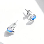 Bông tai nữ bạc S925 Sterling hình trái tim đá mặt trăng, Trái tim đá mặt trăng