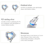 Bông tai nữ bạc S925 Sterling hình trái tim đá mặt trăng, Trái tim đá mặt trăng