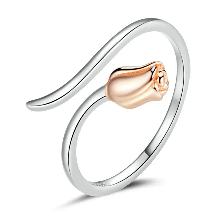 Nhẫn nữ bạc S925 Sterling hình hoa hồng, Hoa hồng
