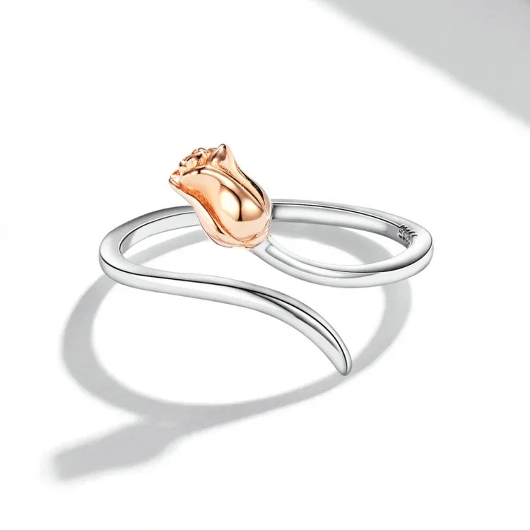 Nhẫn nữ bạc S925 Sterling hình hoa hồng, Hoa hồng