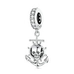 Mặt dây chuyền bạc S925 Sterling hình đầu lâu cướp biển và tàu phụ kiện vòng tay vòng cổ tự làm, Đầu lâu cướp biển và tàu